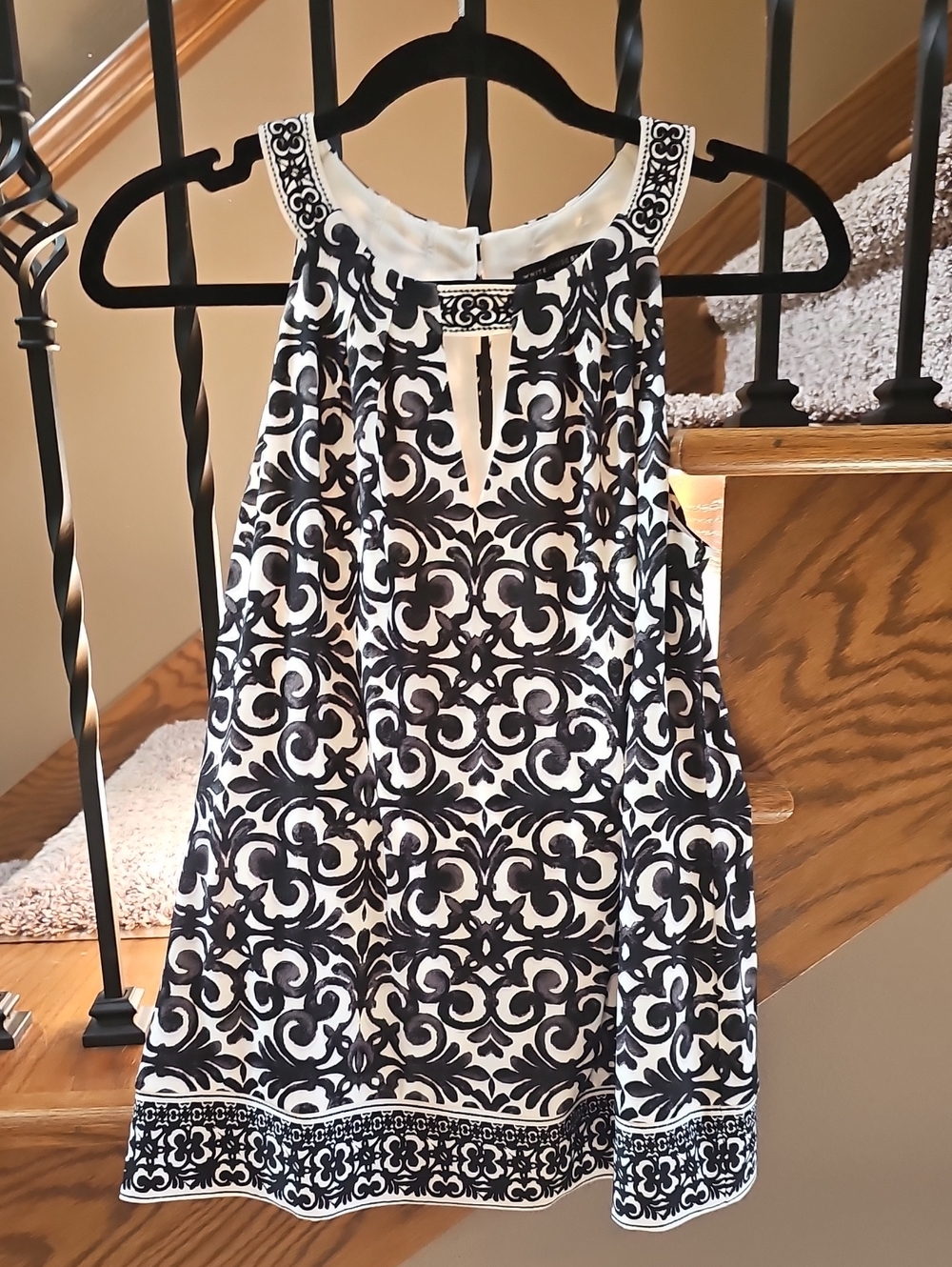 White House Black Market Black and White Halter Patterned Top